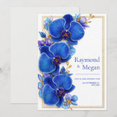 Gilded Royal Blue Orchid Botanical Wedding Einladung (Vorne/Hinten)