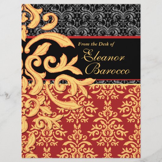 Gilded Royal Red, Black & Gold Damask Letterhead (Vorderseite)