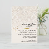 Gilded Scroll Damask Ivory Gold Save the Date (Stehend Vorderseite)