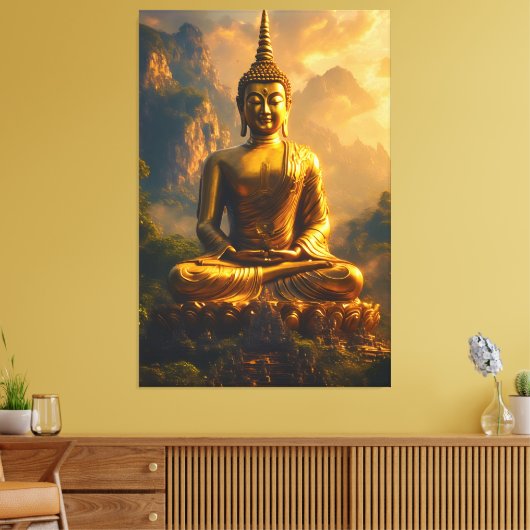 Gilded Seated Buddha Under a Sunset Sky Leinwanddruck (Insitu (Wohnzimmer))