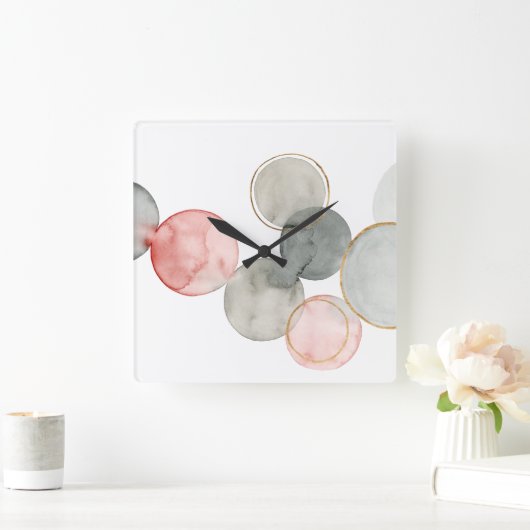 Gilded Spheres Quadratische Wanduhr (Zuhause)