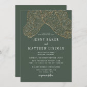 Gilded Tropics Gold Green Blätter Hochzeit Einladung (Vorne/Hinten)