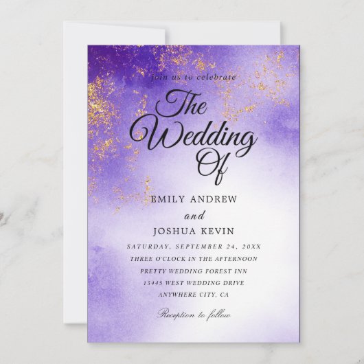 Gilded tyrian lila Hochzeitseinladungen Einladung (Vorderseite)