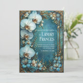 Gilded Vintage Botanical Orchid Wedding Einladung (Stehend Vorderseite)