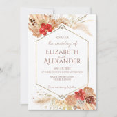Gilded Watercolor Boho Floral | Terracotta Wedding Einladung (Vorderseite)