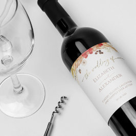 Gilded Watercolor Boho Floral Wedding Wine Label Weinetikett