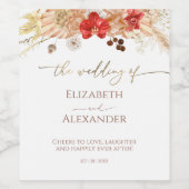 Gilded Watercolor Boho Floral Wedding Wine Label Weinetikett (Einzelnes Label)