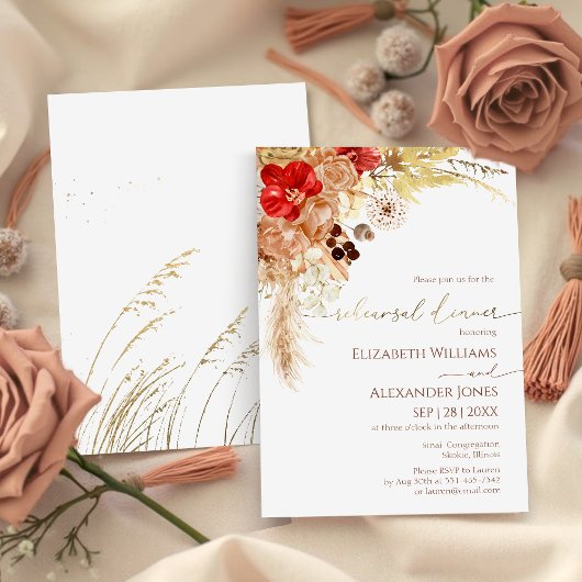 Gilded Watercolor Boho Hochzeit Probe Dinner Einladung