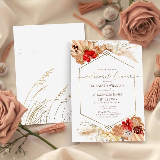 Gilded Watercolor Boho Hochzeit Probe Dinner Einladung