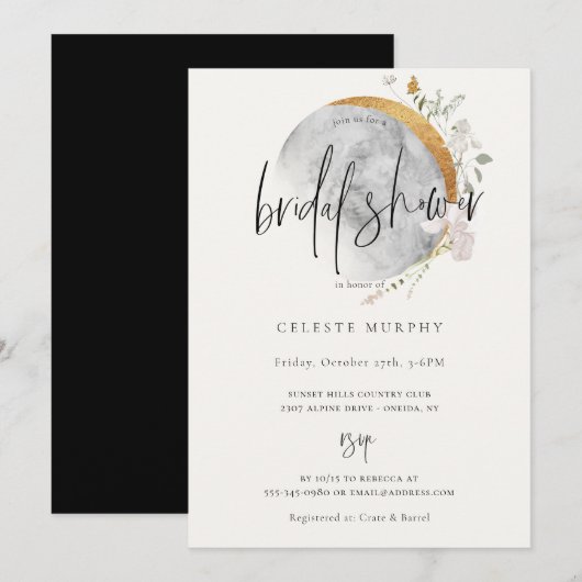 Gilded Wildblume Moon Bridal Dusche Einladung (Vorne/Hinten)