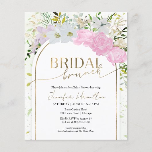 Gilded Wildblume Spring Bridal Brunch Einladung (Vorderseite)