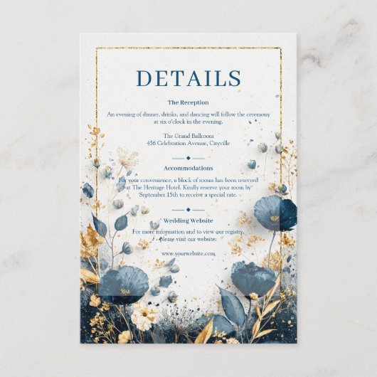 Gilded Wildflower Navy and Gold Wedding Begleitkarte (Vorderseite)