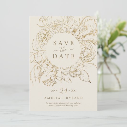 Gildenblumencreme & Gold-Save the Date-Karte Save The Date (Stehend Vorderseite)