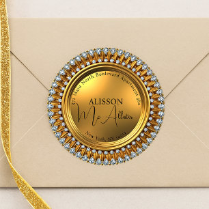 Gildener Glamour Diamond Gold Rücksendeadresse Runder Aufkleber