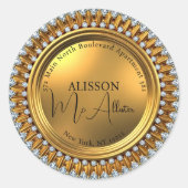 Gildener Glamour Diamond Gold Rücksendeadresse Runder Aufkleber (Vorderseite)