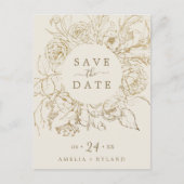 Gildenflorale Creme & Gold Save the Date Postkarte (Vorderseite)