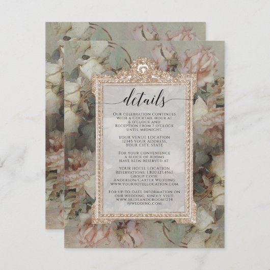 Giles Blumenrosa Weiß Barockschrift Details Begleitkarte (Vorne/Hinten)