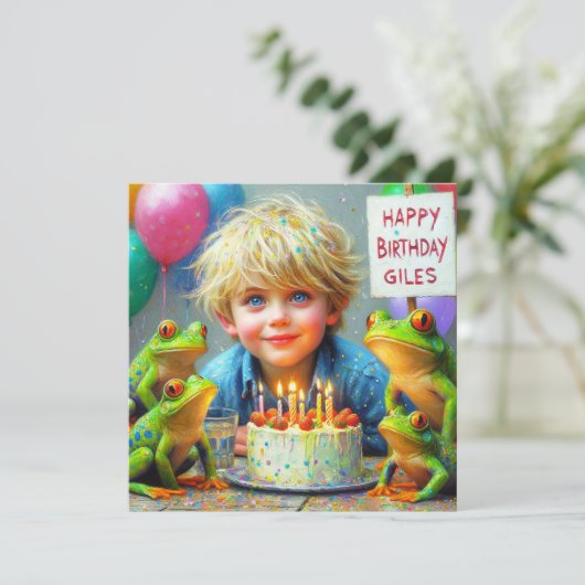 GILES ~ Geburtstagskarte ~ Frösche ~ (Stehend Vorderseite)