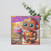 GILLIAN ~ Geburtstagskarte ~ Roboter mit Kuchen ~ (Stehend Vorderseite)
