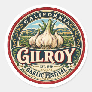 Gilroy Kalifornien Knoblauch Vintage Retro Reiseab Runder Aufkleber