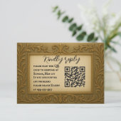 Gilt in Gold QR Code Wedding RSVP Card Karte (Stehend Vorderseite)