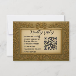 Gilt in Gold QR Code Wedding RSVP Card Karte