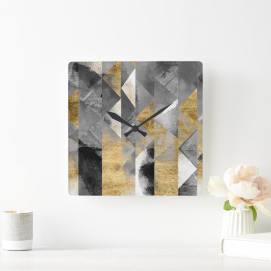 Gilt Reflections I Quadratische Wanduhr (Zuhause)