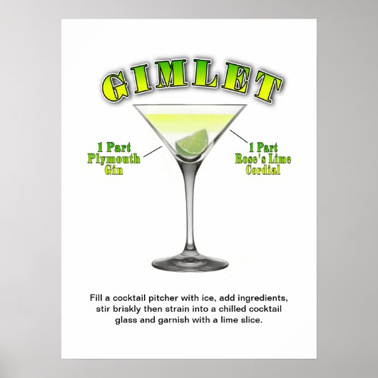Gimlet Martini Cocktail Rezept 18"x24" Art Poster (Vorne)