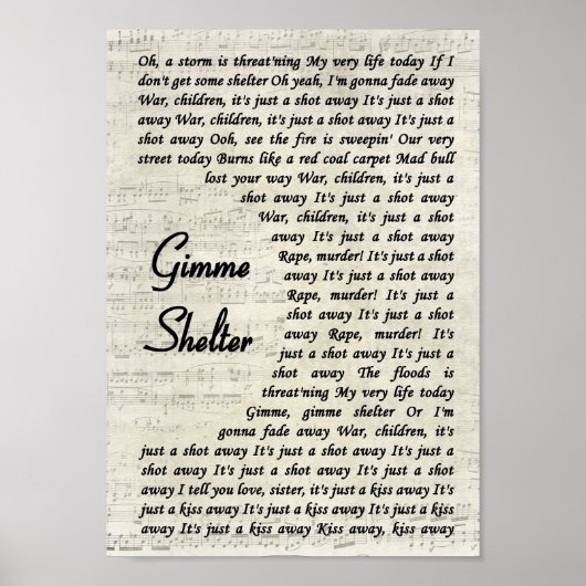 Gimme Shelter Vintages Script Song Lyric Print Poster (Vorne)
