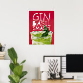 Gin Basil Smash: Ein Retro Cocktail Rote Kunst Poster (Heimbüro)