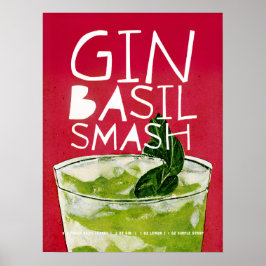 Gin Basil Smash: Ein Retro Cocktail Rote Kunst Poster