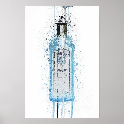 Gin Bottle Wall Art Print 'Ocean Blue' Poster (Vorne)