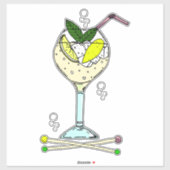 Gin Cocktail Glas mit Eis und Zitronenslicen Aufkleber (Blatt)