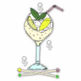 Gin Cocktail Glas mit Eis und Zitronenslicen Aufkleber