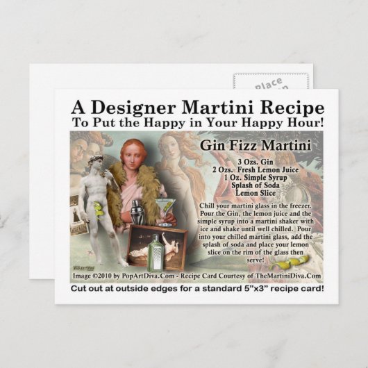 Gin Fizz Martini Rezept Postkarte (Vorne/Hinten)