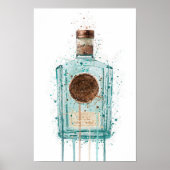 Gin Flaschen Wandkunst Druck Blau Poster (Vorne)