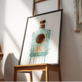 Gin Flaschen Wandkunst Druck Blau Poster