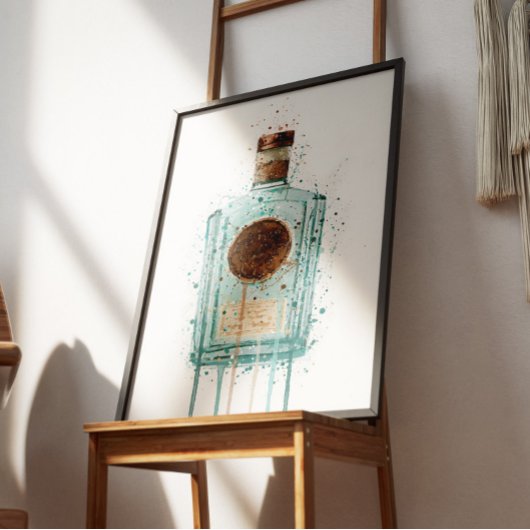 Gin Flaschen Wandkunst Druck Blau Poster