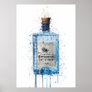 Gin Flaschen-Wandkunst-Druck 'Blue Barrel' Poster