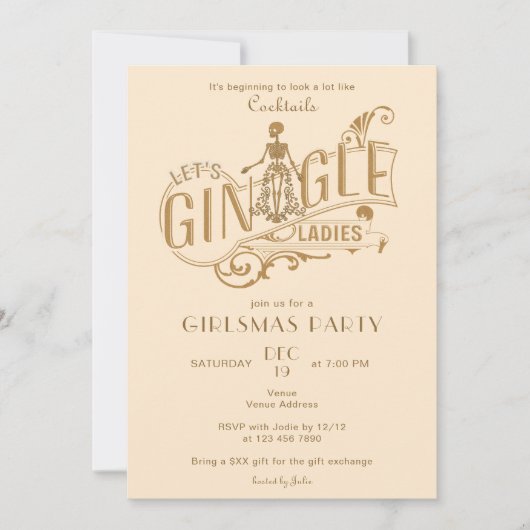 Gin-Gle Girlsmas Ladys Cocktail Weihnachts-Party Einladung (Vorderseite)
