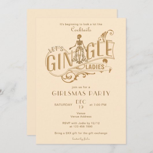 Gin-Gle Girlsmas Ladys Cocktail Weihnachts-Party Einladung (Vorne/Hinten)
