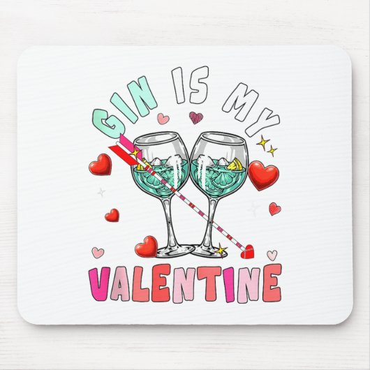 Gin Is My Valentine Hearts Matching Drinker Family Mousepad (Vorne)