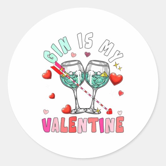 Gin Is My Valentine Hearts Matching Drinker Family Runder Aufkleber (Vorderseite)