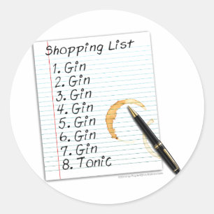 GIN-LIEBHABER-EINKAUFSLISTE RUNDER AUFKLEBER