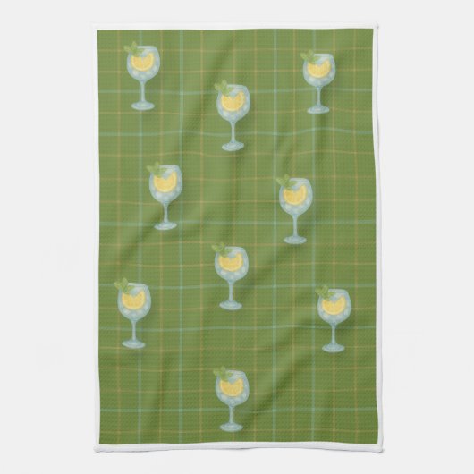 Gin Lover Plaid Tea Towel – Olive  & Ivory  Geschirrtuch (Vertikal)