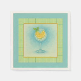 Gin & Tonic Cocktail Napkin – Mint Plaid Serviette