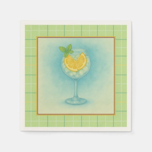 Gin & Tonic Cocktail Napkin - Minze Kariert Serviette (Vorderseite)