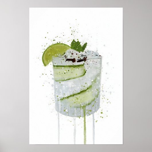 Gin & Tonic 'Gurke und Limette' Poster (Vorne)