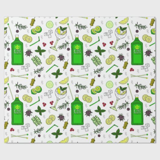 Gin Tonic Liebe Gin Drinker Cocktail Party Muster Geschenkpapier (Flach)