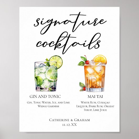 Gin & Tonic Mai Tai Signature Cocktails Menü Poster (Vorne)